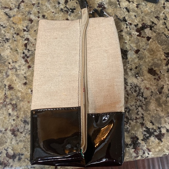 Tan canvas with black patent leather accent clutch purse - Picture 2 of 6